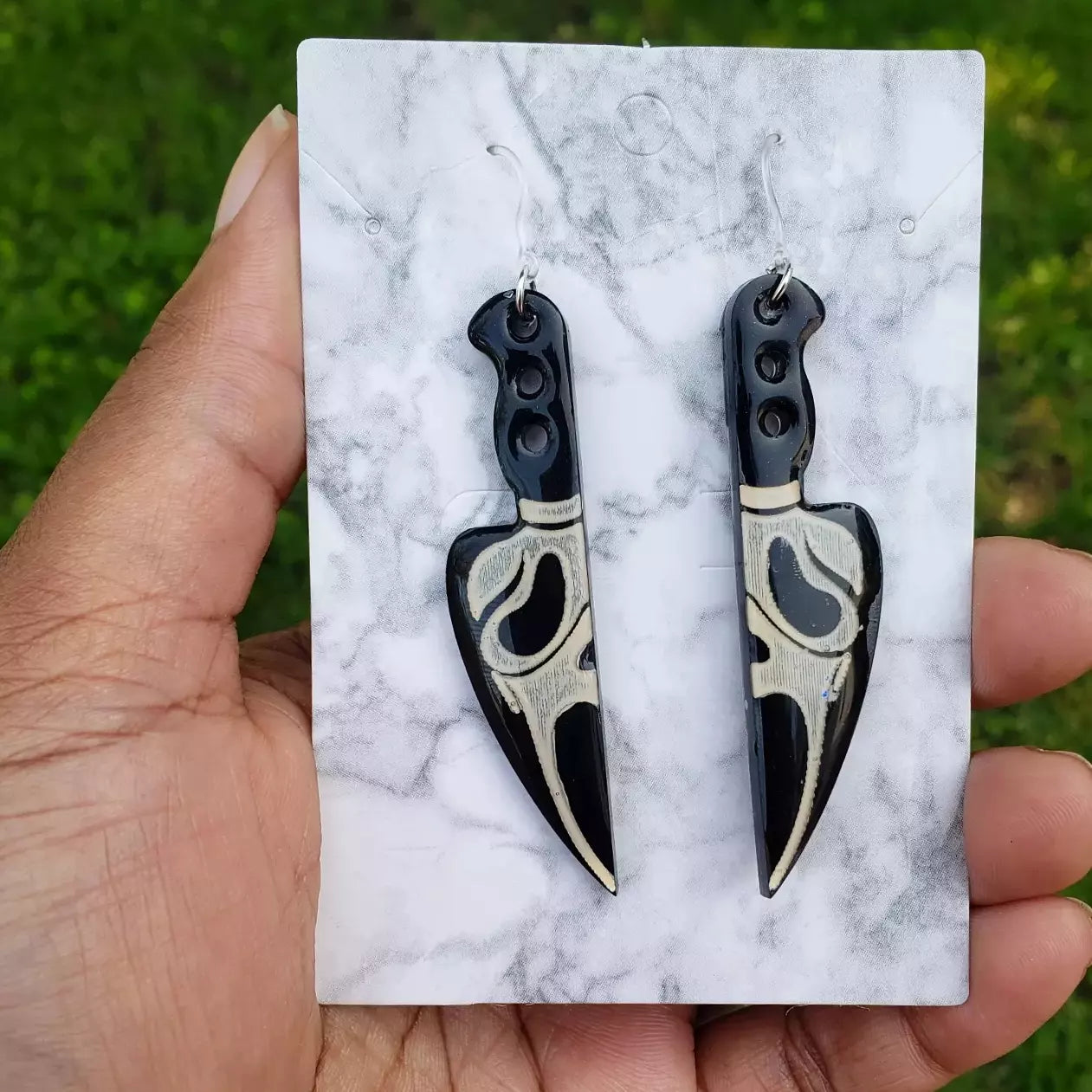 Serial killer knife earrings