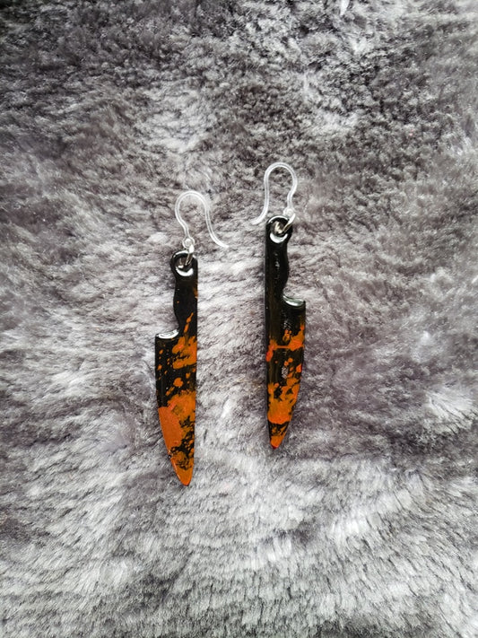 Blood splattered knife earrings