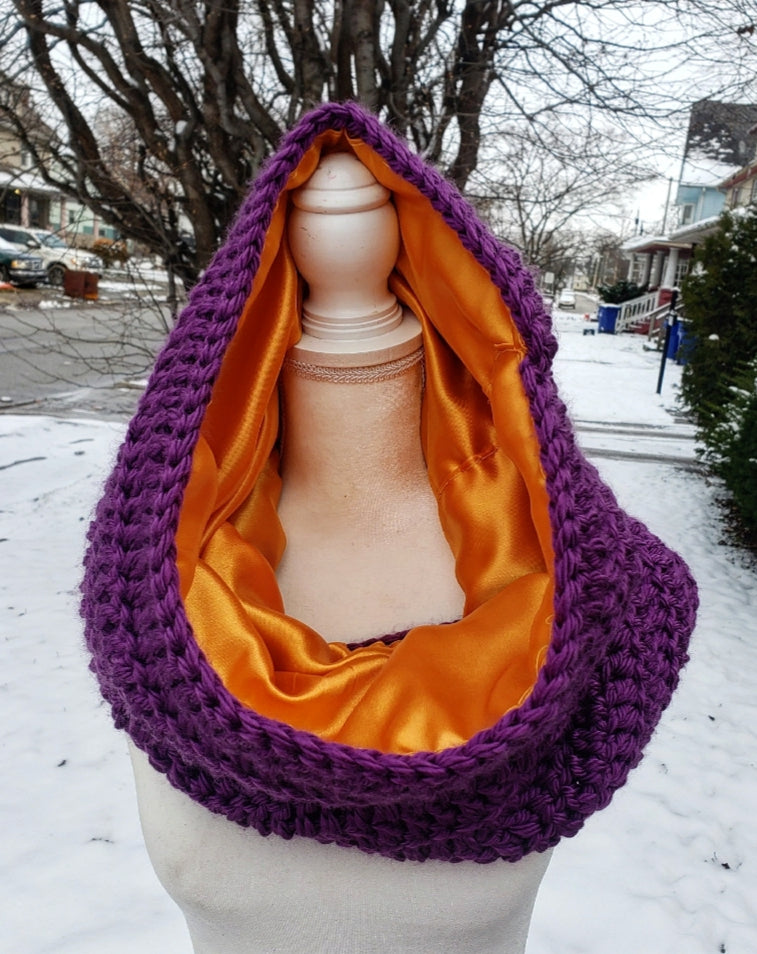 Hooded satin lined cowl