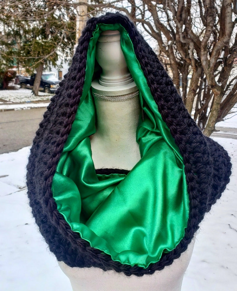 Hooded satin lined cowl