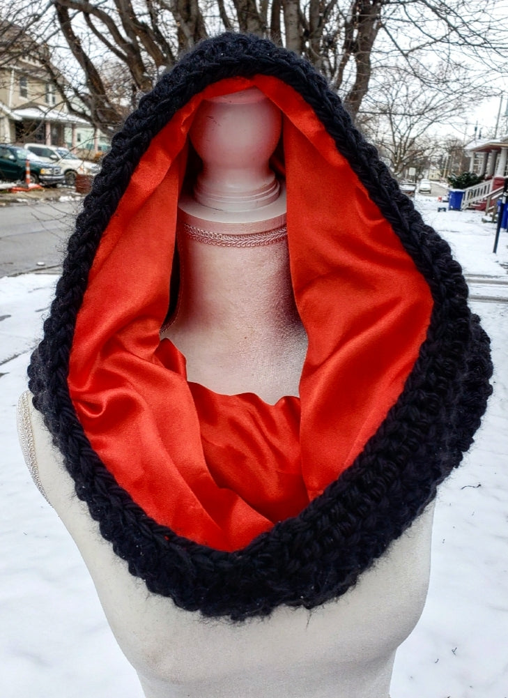 Hooded satin lined cowl