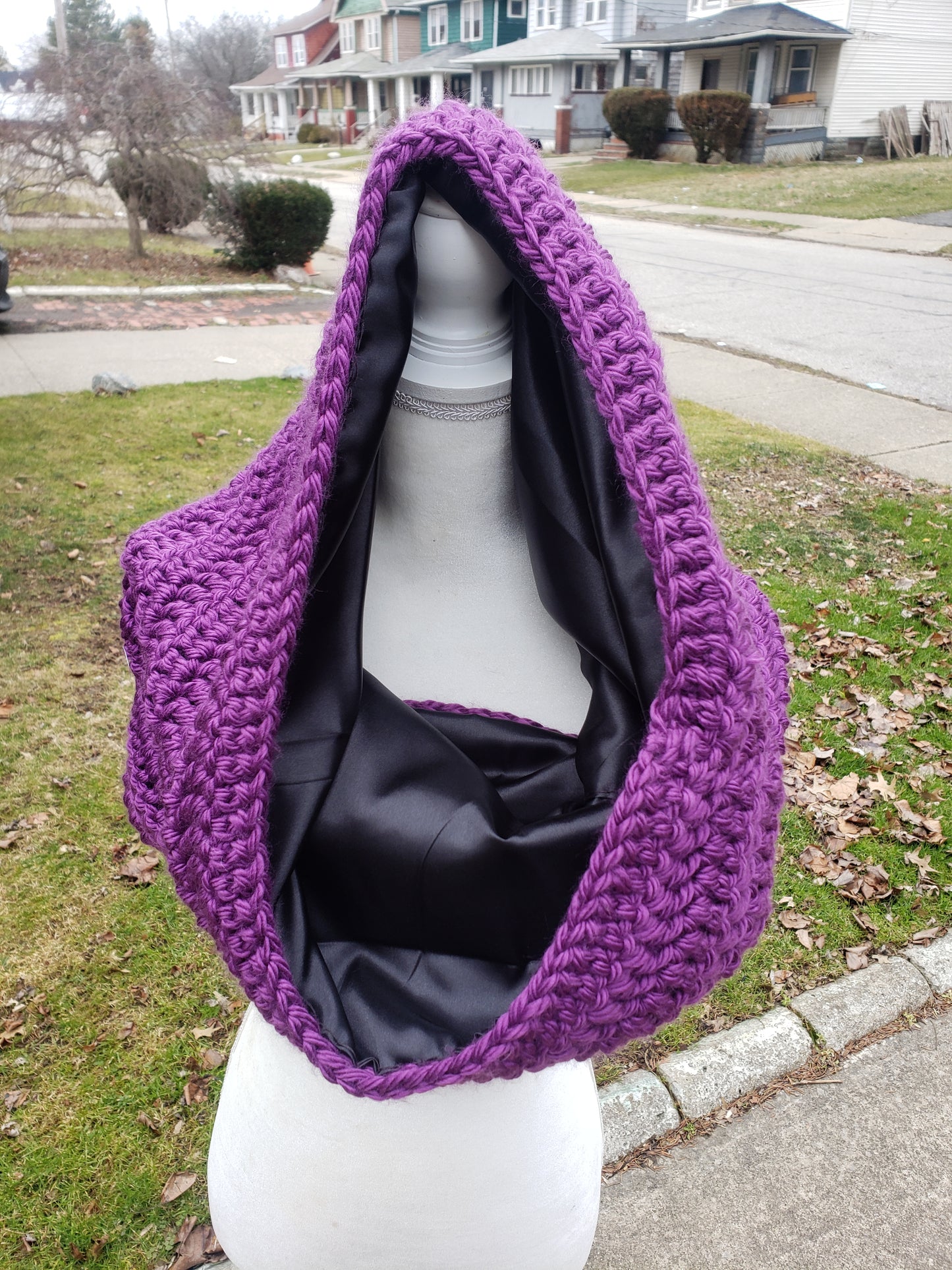 Hooded satin lined cowl